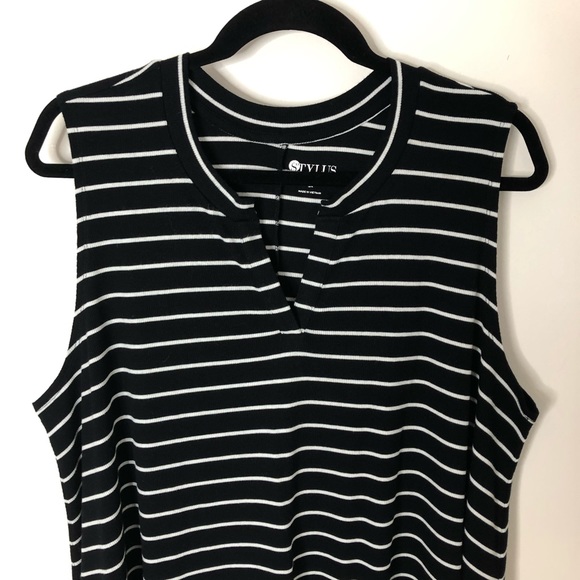 Stylus Striped Black White Tank Top Plus Size 3X - Picture 2 of 6